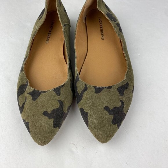 Lucky Brand Womens 8.5 Bethysa Leather Camo Almond Toe Flats Slip On - Picture 4 of 6